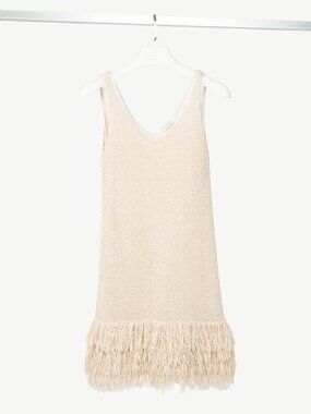 Brunello Cucinelli Oatmeal Cotton-Knit Fringe-Hem Dress